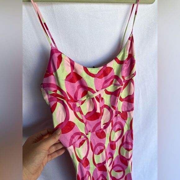 Zara Pink Green Printed Satin Effect Mini Dress Size XS NWT - Picture 7 of 11
